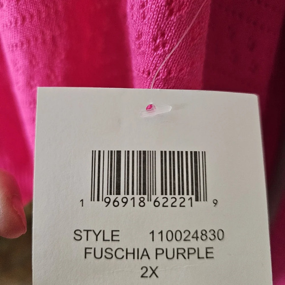 89th + Madison Fushia Pink Drop Shoulder V-Neck Knit Sweater Size Women's 2X NEW - Picture 9 of 11
